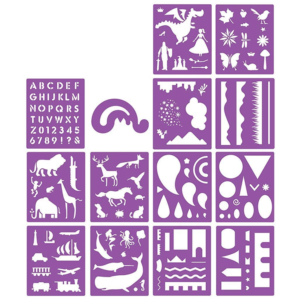 HASTHIP 14 Pcs Plastic Stencils Set for Kids - Over 150 Patterns Plastic Stencils HASTHIP 14 Pcs Plastic Stencils Set for Kids - Over 150 Patterns Plastic Stencils